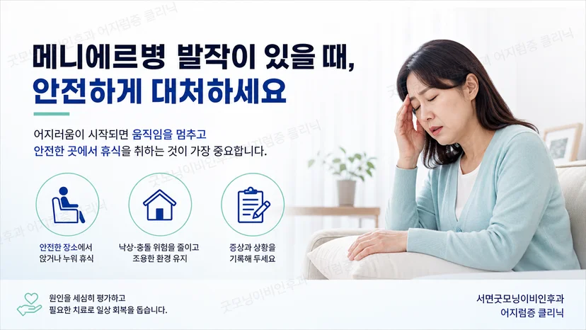 메니에르병 발작 시 앉거나 누워 안전을 확보하는 핵심 대처