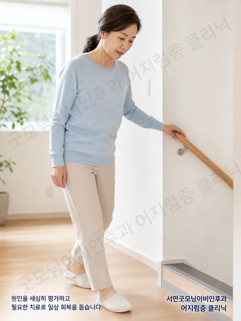 이석증 치료 뒤 걷거나 움직일 때 느끼는 잔여 어지럼 상황
