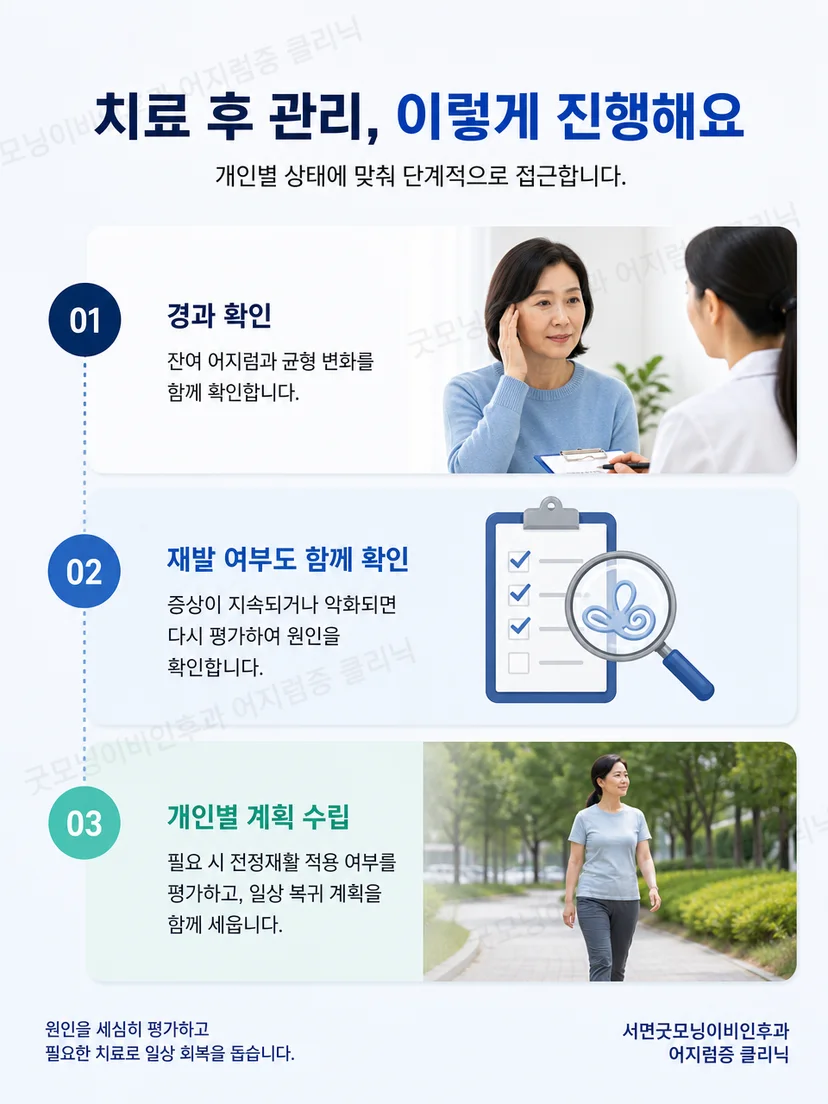 이석증 치료 뒤 단계적 걷기와 개인별 전정재활 관리 과정
