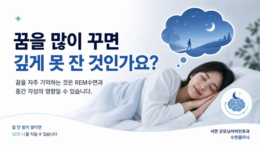 꿈을 많이 기억하는 것과 수면의 깊이를 구분해 설명하는 그림