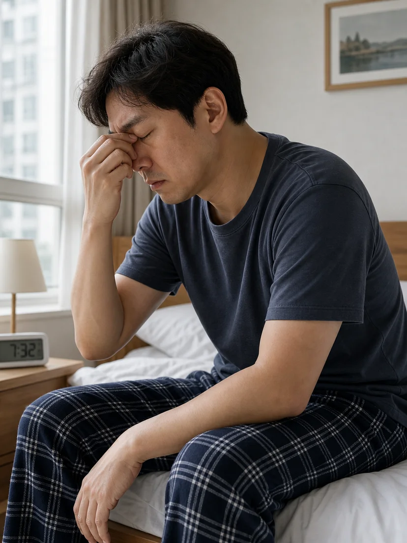 잠자는 동안 코막힘과 구강호흡을 관찰하는 상황