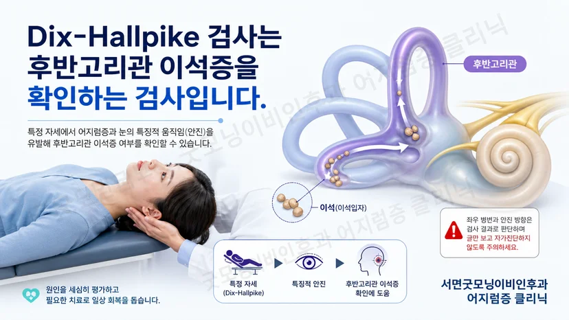 딕스 홀파이크 자세검사로 후반고리관 반응을 확인하는 핵심 설명