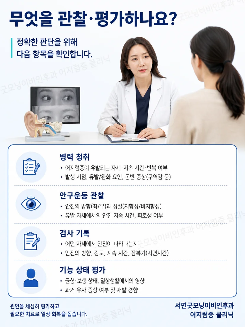 수평반고리관 자세검사에서 좌우 안진을 관찰하는 과정