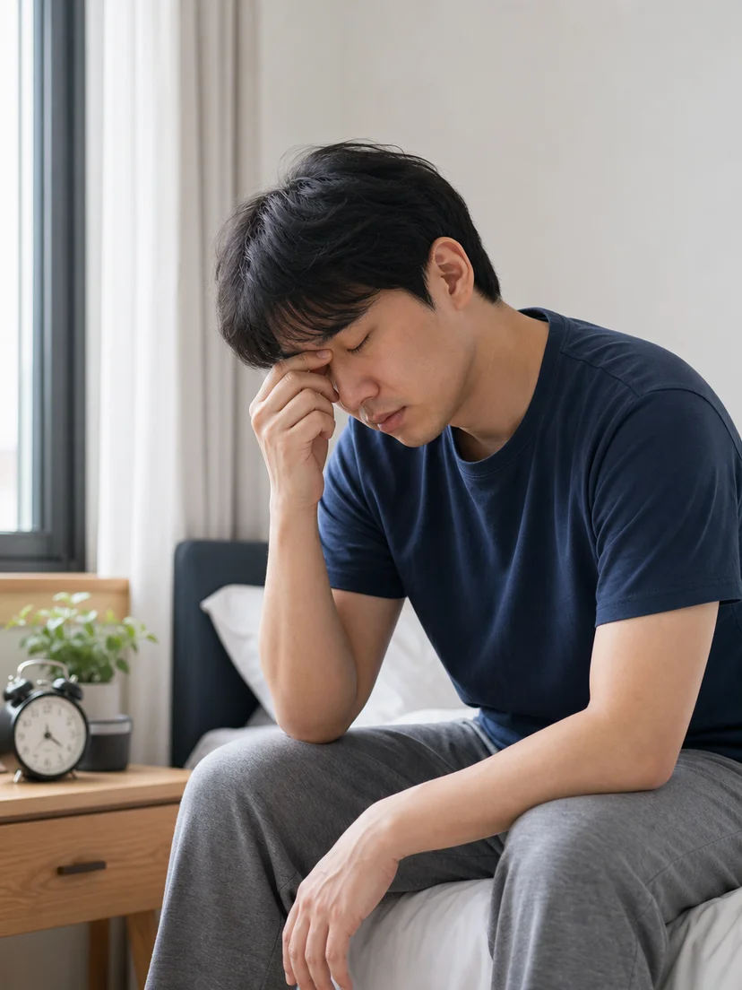 밤사이 잦은 각성과 아침 피로의 관련성을 보여주는 그림