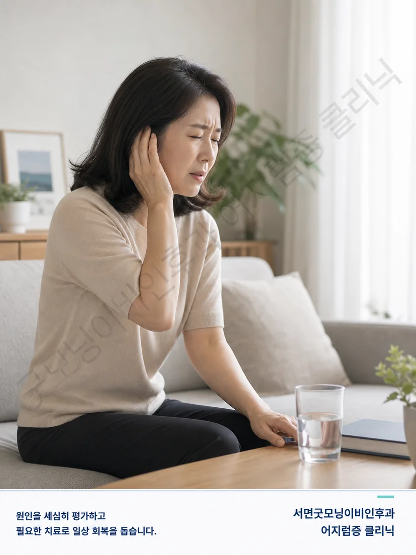 메니에르병 어지럼 발작과 귀 증상의 시간적 관계를 보여주는 이미지