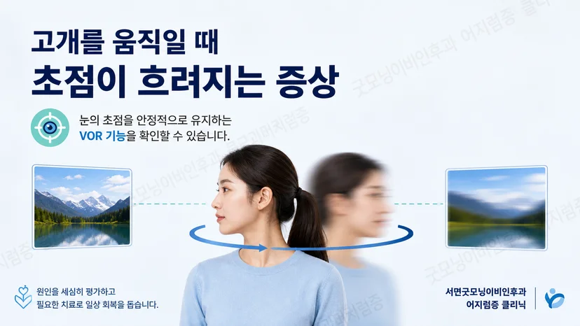 고개를 움직일 때 초점이 흐려지는 증상과 전정안반사 평가 안내