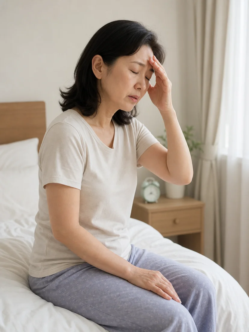 밤중 열감과 반복되는 각성으로 불편한 생활 장면