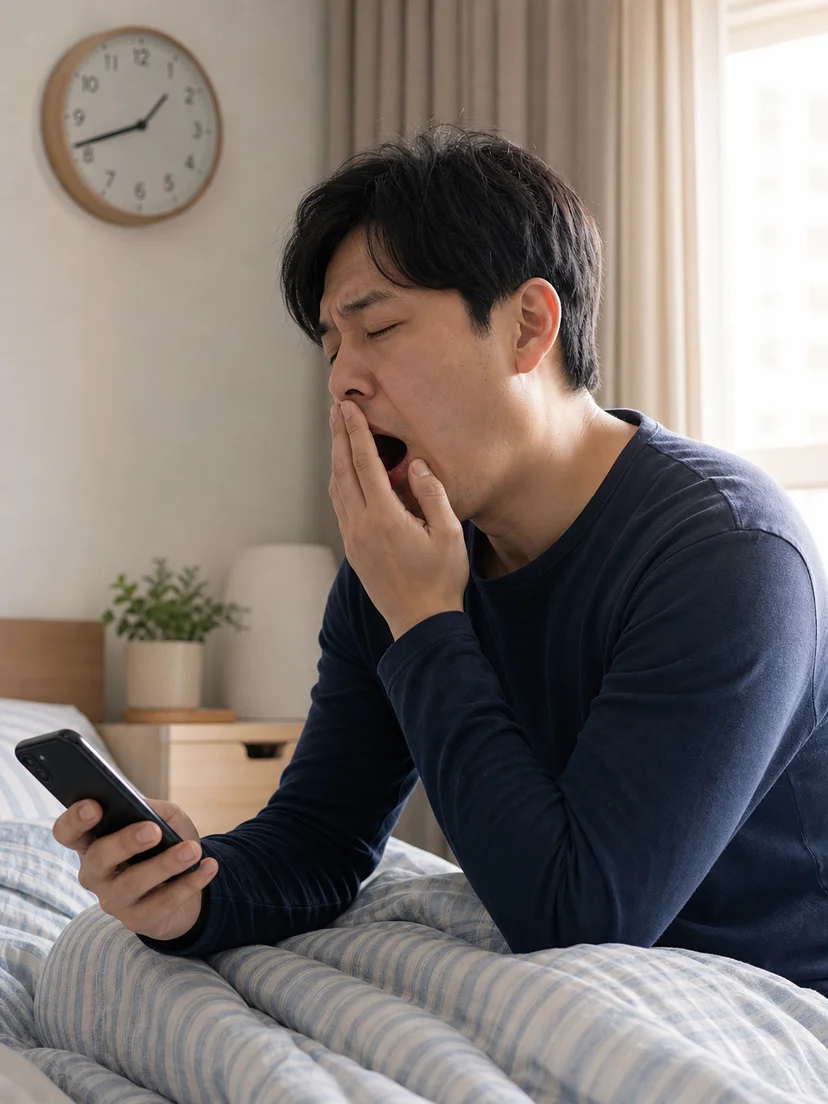 평일 수면 부족과 주말 늦잠이 반복되는 생활 패턴 이미지
