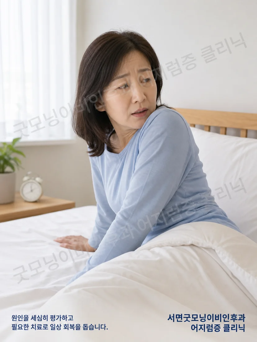 성인 환자가 침대에서 돌아누울 때 어지럼을 느끼는 상황