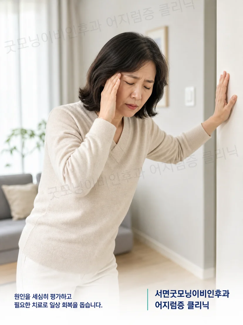 전정신경염 급성기의 침상 안전과 이동 시 주의점을 보여주는 그림