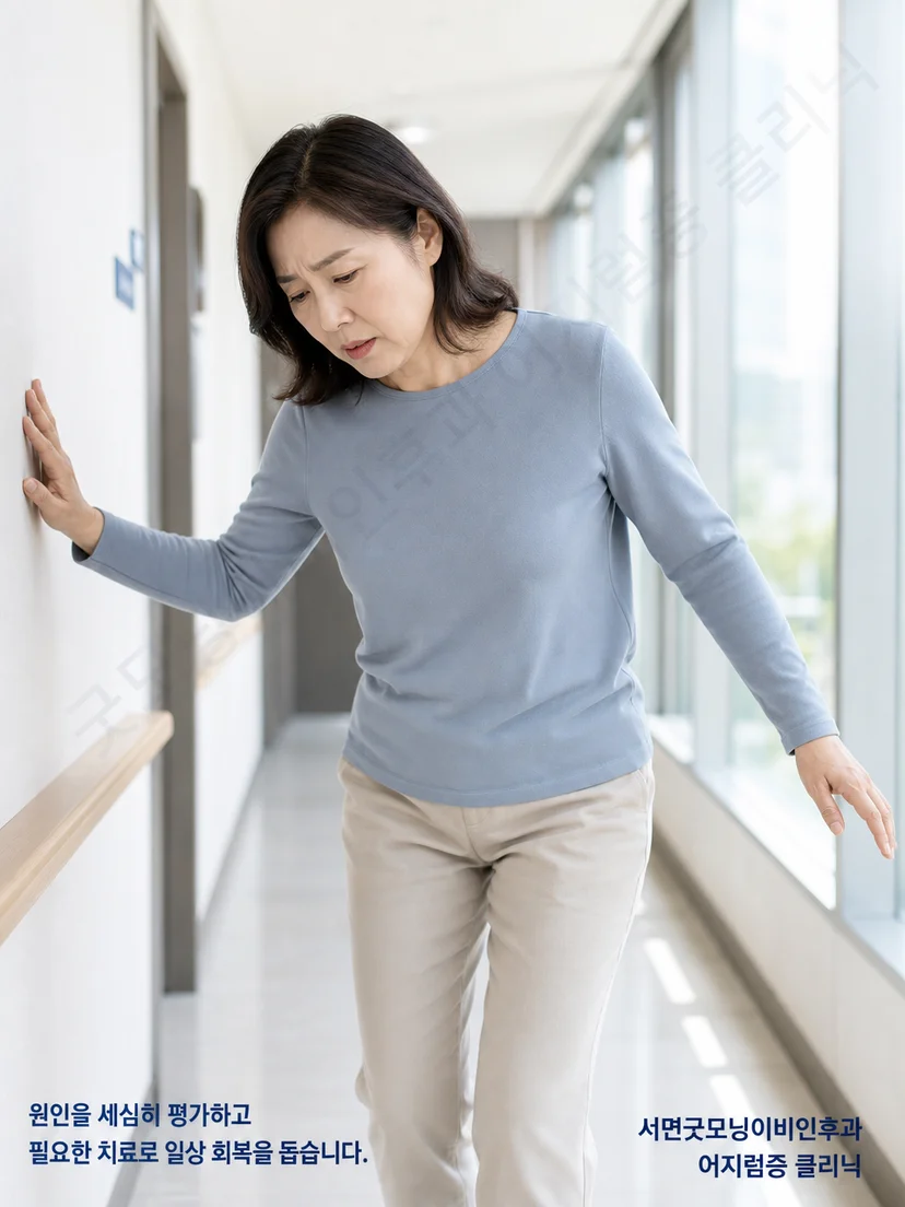 걷거나 방향을 바꿀 때 한쪽으로 치우치는 환자 상황