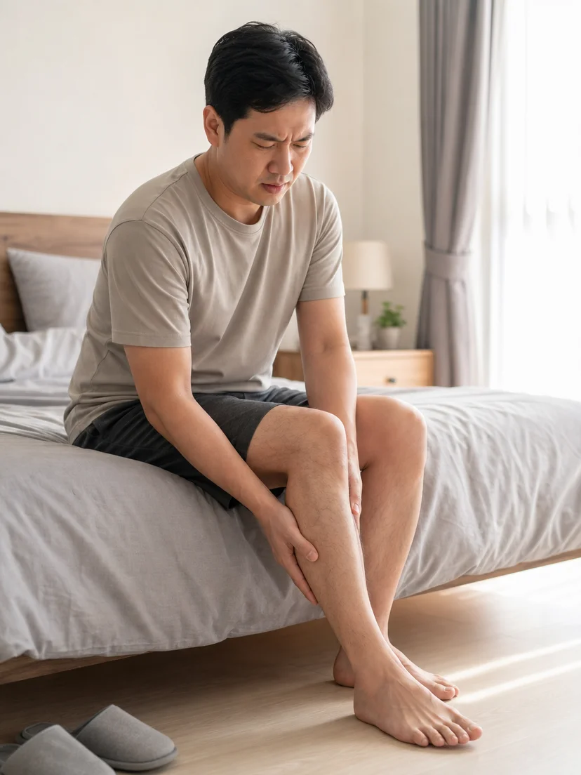 수면 중 반복되는 다리 움직임을 관찰하는 환자 상황 안내 이미지