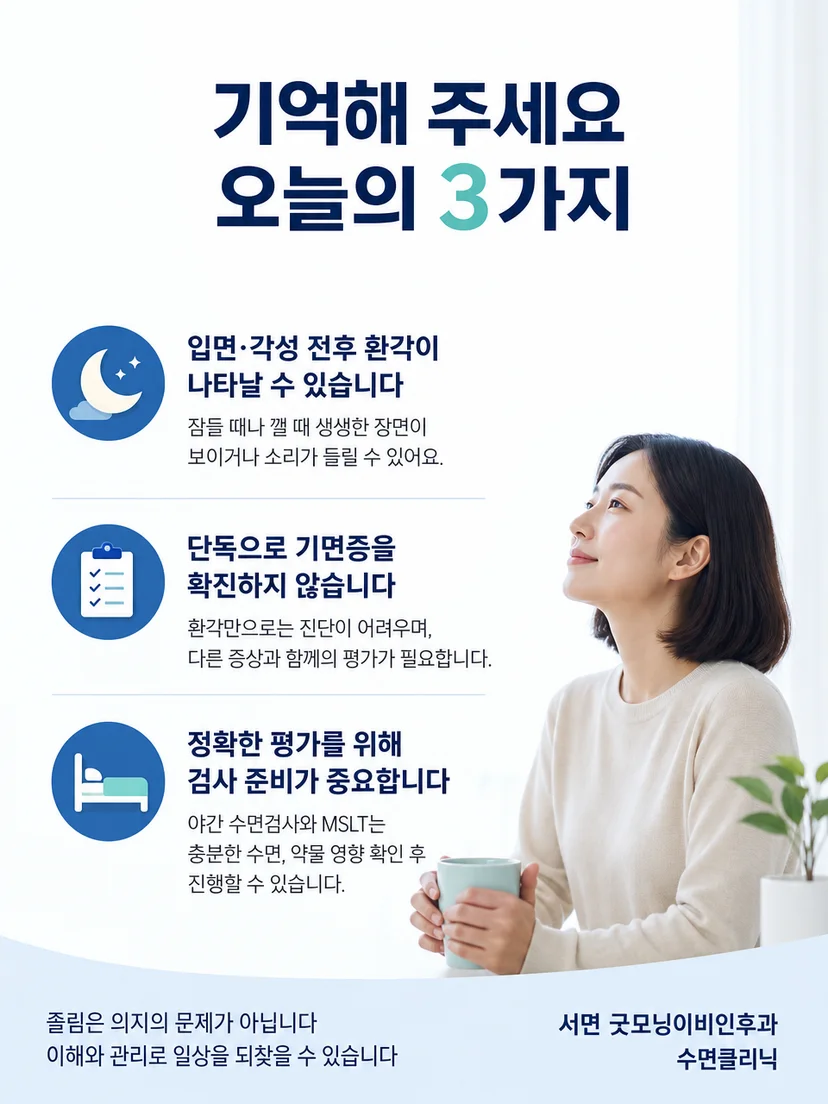 입면 환각과 낮 졸림을 기록하는 실용적인 요약 이미지