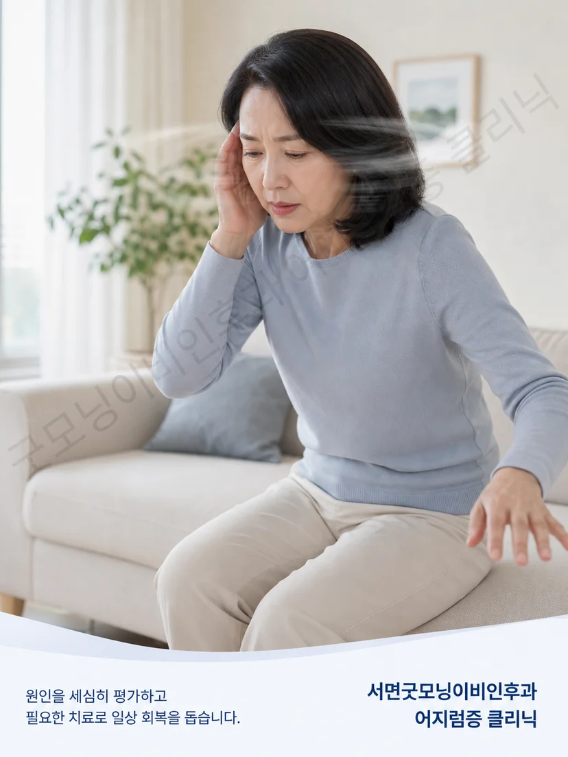 걸을 때 시야가 출렁이고 균형이 불안한 환자 상황