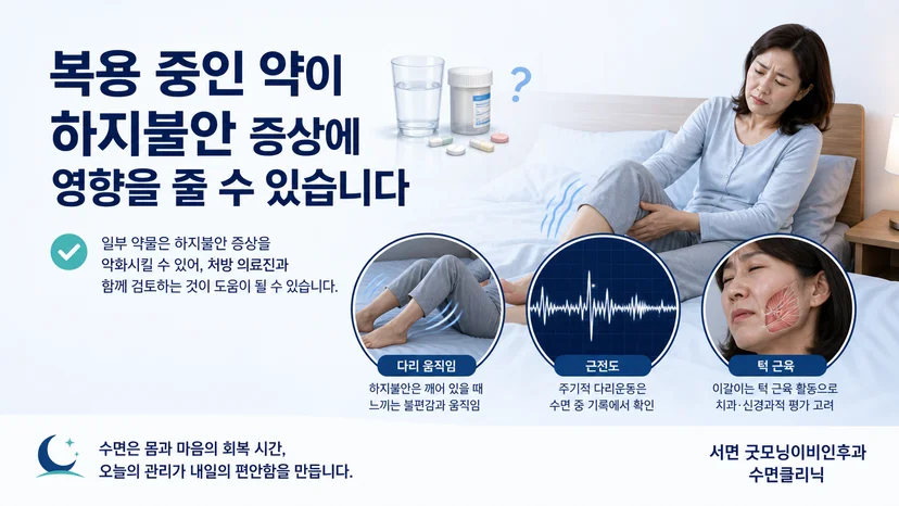 복용 약과 하지불안 증상의 관련성을 설명하는 대표 이미지
