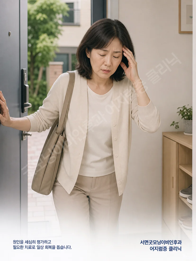 외출 중 머리 움직임에 따라 갑자기 어지러울 수 있는 환자 상황