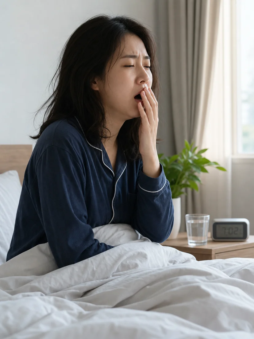 잠을 자는 동안 입이 벌어지고 아침에 입이 마르는 상황 설명