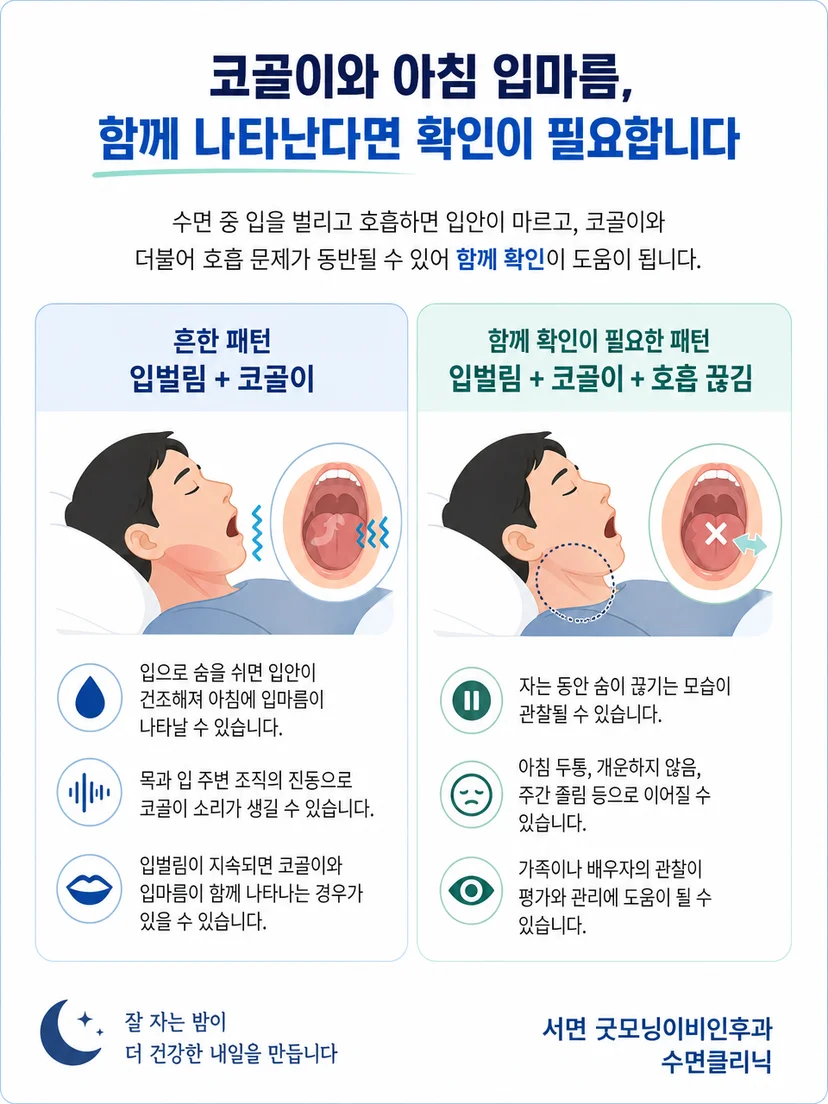 코골이 소리 외에 숨 멈춤과 낮 졸림을 함께 관찰하는 방법