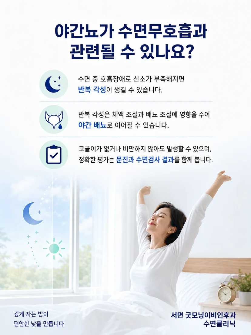 야간뇨와 수면 증상을 함께 기록하는 실천 요점을 보여주는 이미지