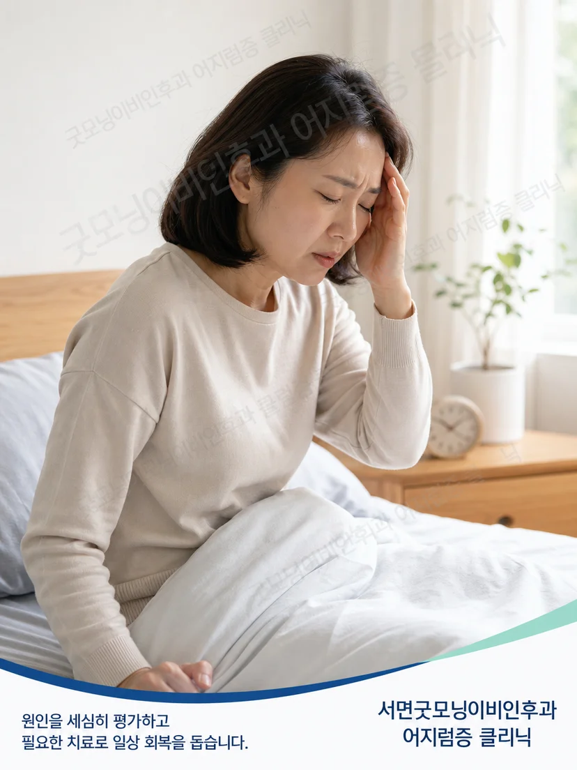 누운 자세에서 고개를 돌릴 때 생기는 수평반고리관 이석증 증상 상황