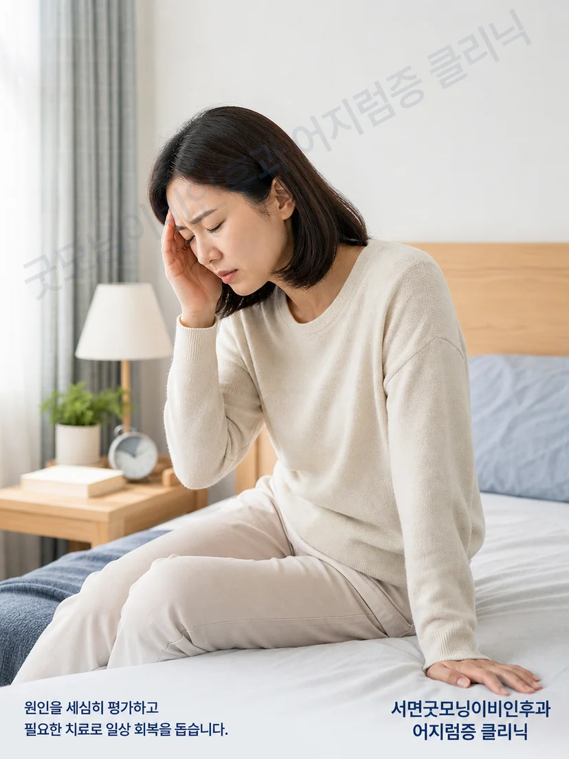 침대에서 돌아눕거나 일어날 때 생기는 자세성 어지럼 상황
