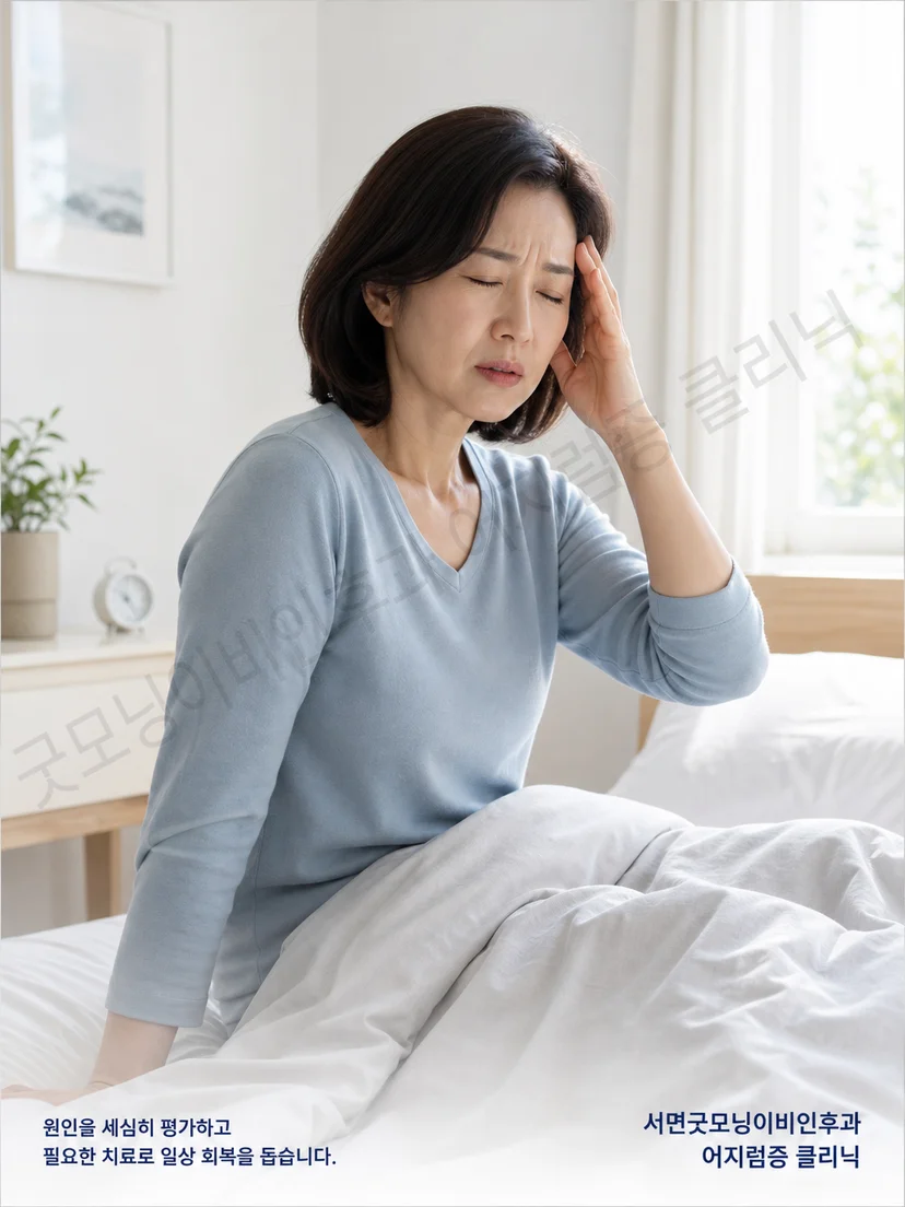 침대에서 돌아누울 때 유발되는 수평반고리관 이석증 증상 상황