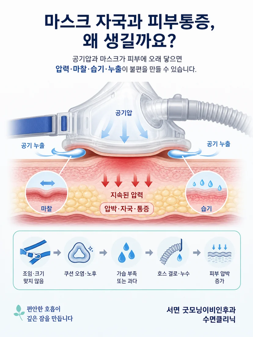 양압기 마스크 밀착과 피부 압박이 발생하는 원리 설명