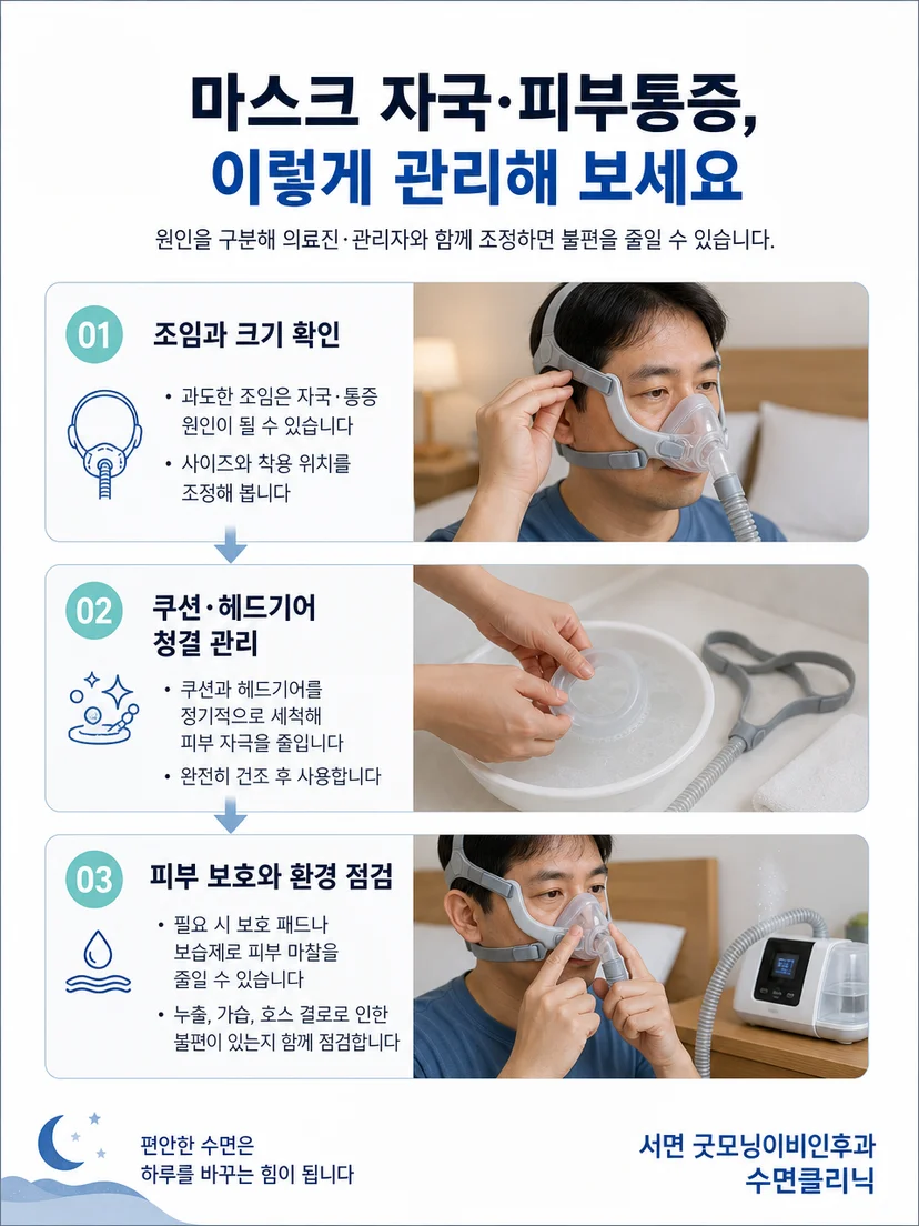 양압기 마스크 청결과 착용 상태를 관리하는 방법