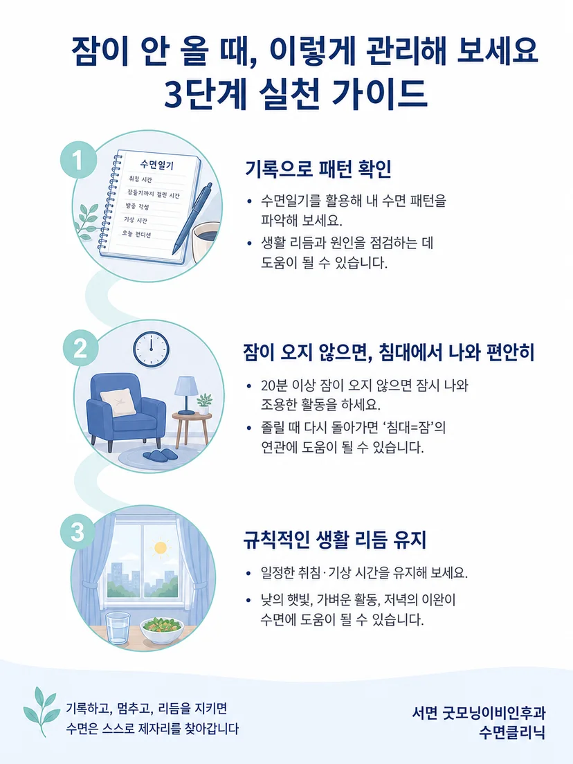 시계를 가리고 일정한 생활리듬을 유지하는 불면 관리 이미지