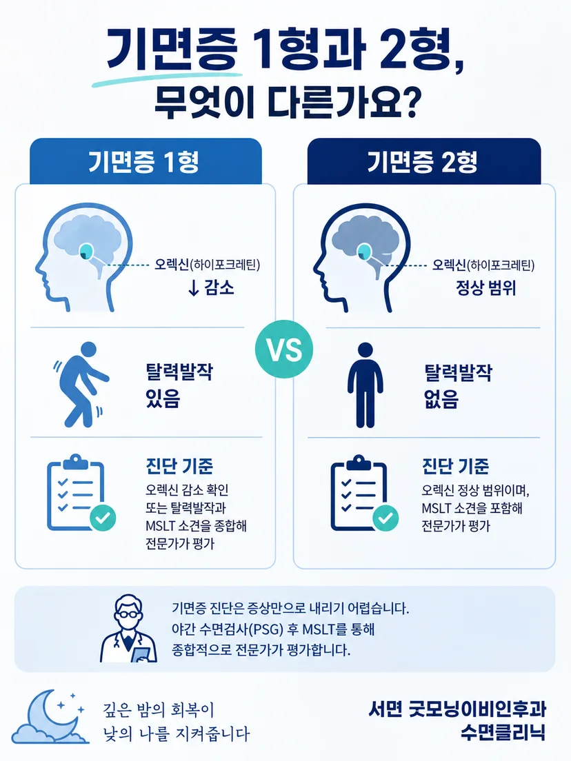 탈력발작과 일반적인 피로감의 차이를 설명하는 이미지