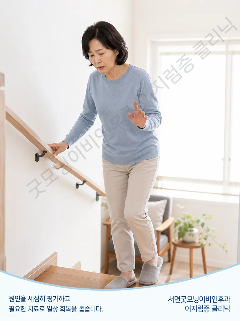 고개를 돌리거나 걸을 때 남는 어지러운 느낌의 생활 장면