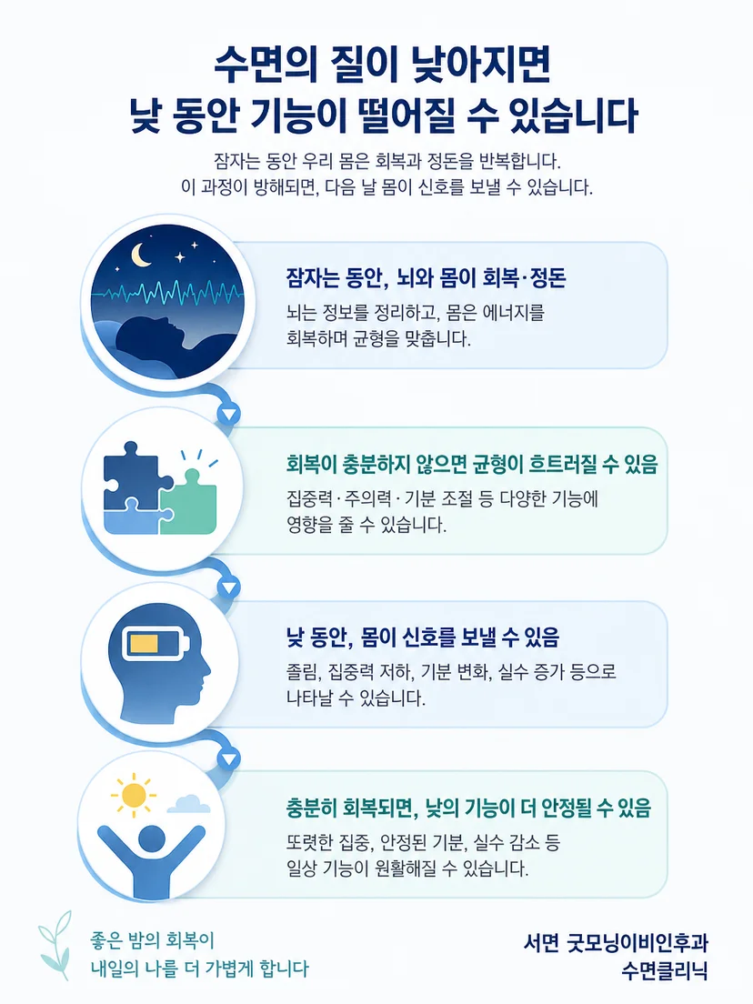 야간 수면의 연속성과 낮 기능이 연결되는 원리 설명