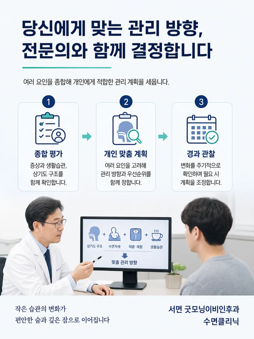 검사 결과와 개인별 요인을 바탕으로 관리 방향을 정하는 과정