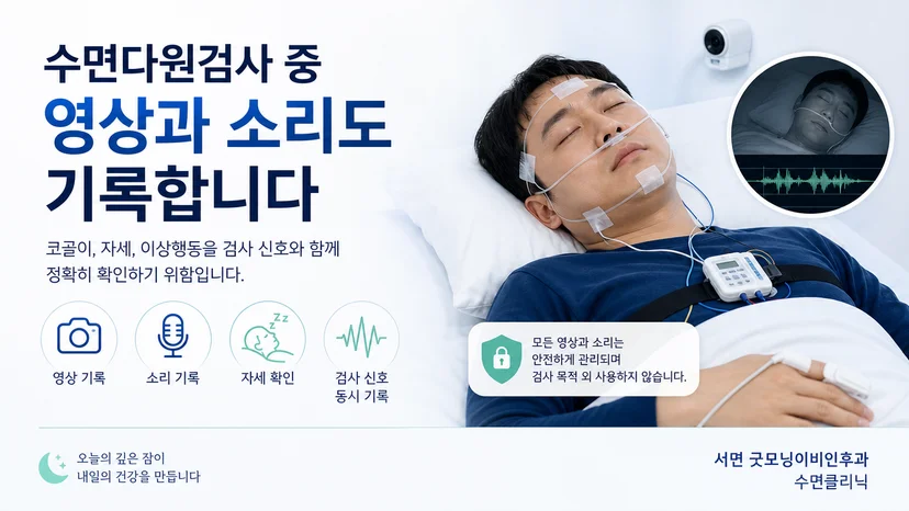 수면 중 영상과 소리를 검사 신호와 함께 확인하는 개념