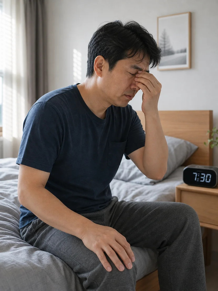 수면검사 결과지에서 REM 잠복기를 확인하는 환자 상황