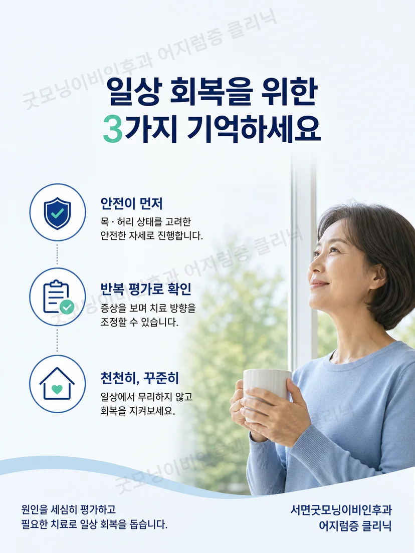 이석치환술 전후 안전 수칙과 증상 기록 요약