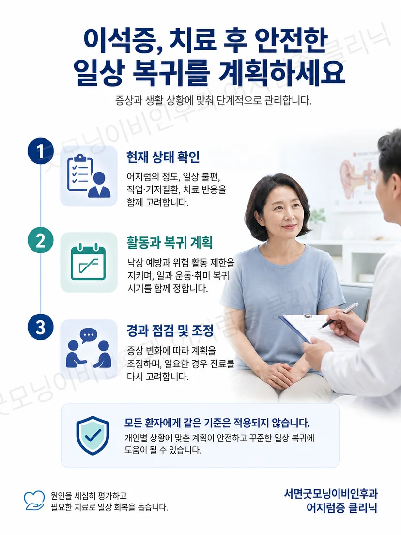이석증 확인 후 개인 상태에 맞춘 치료와 운동 복귀 관리