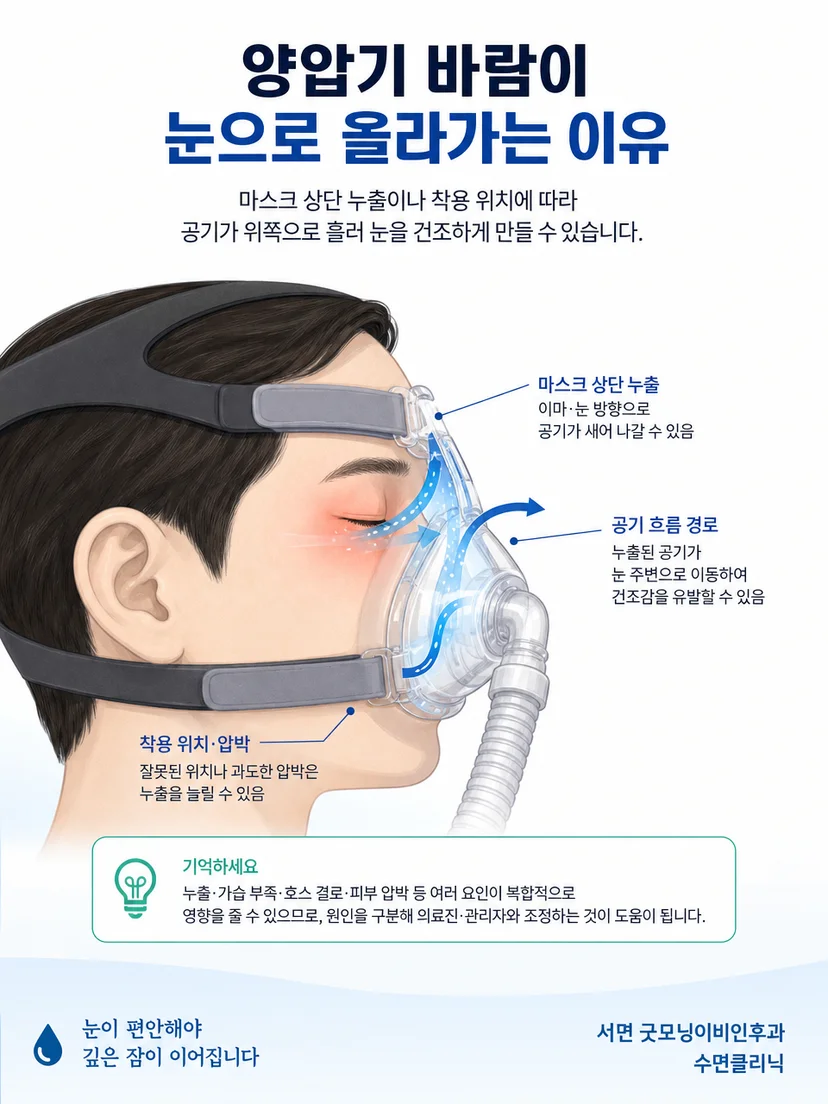 마스크 상단의 틈과 눈 방향 공기 흐름 원리