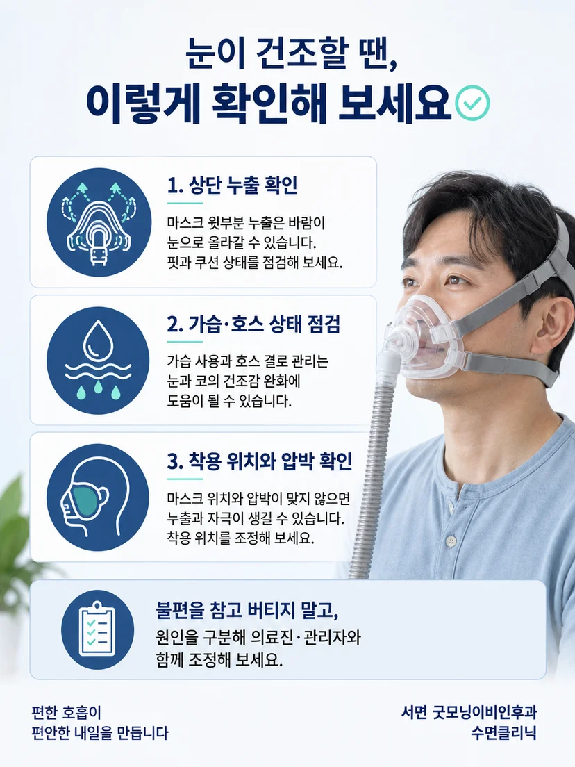 양압기 눈 방향 누출 대처 방법을 정리한 생활 안내