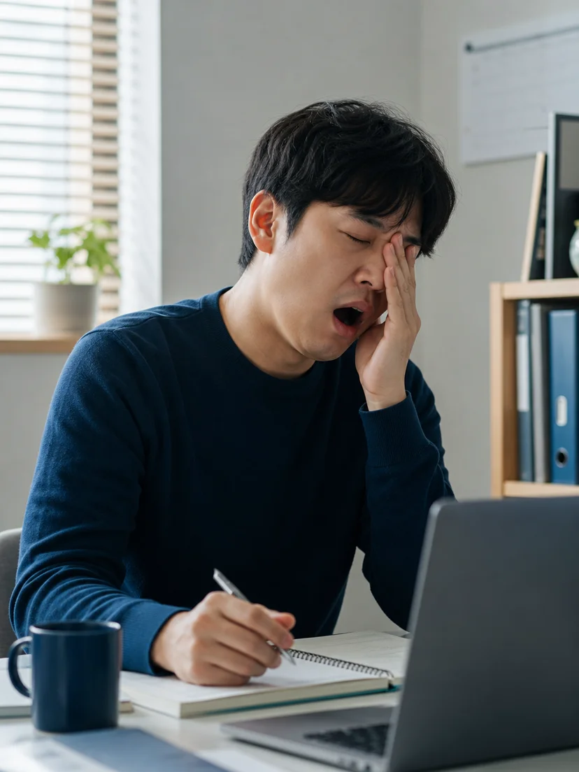 지속적인 낮 졸림이 일상 기능에 미치는 영향을 보여주는 이미지