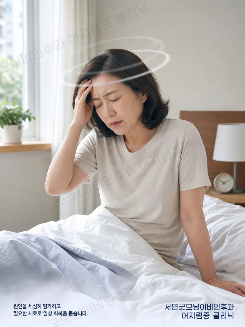 침대에서 눕거나 돌아누울 때 발생하는 자세성 어지럼 상황
