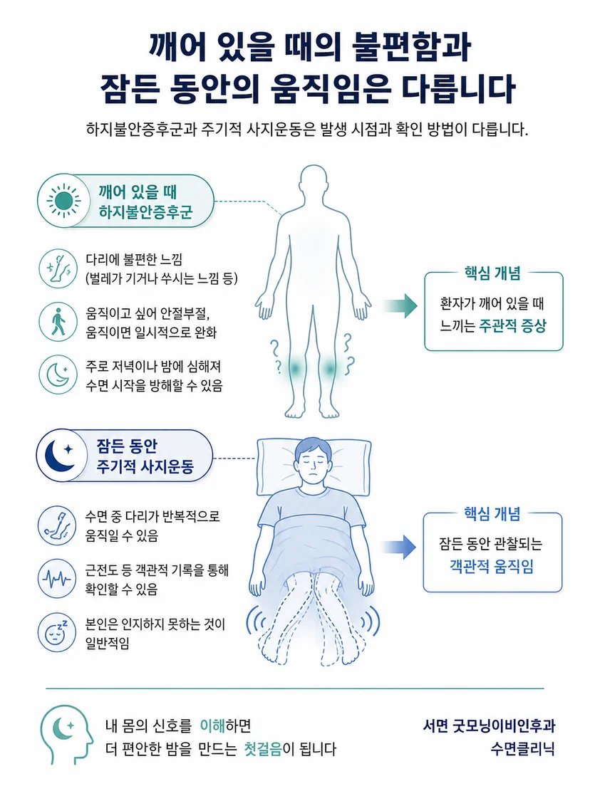 수면 중 다리 움직임과 근전도 기록의 관계