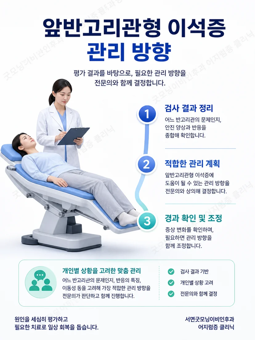 복합 이석증에서 우선 치료할 반고리관을 정하고 재평가하는 과정