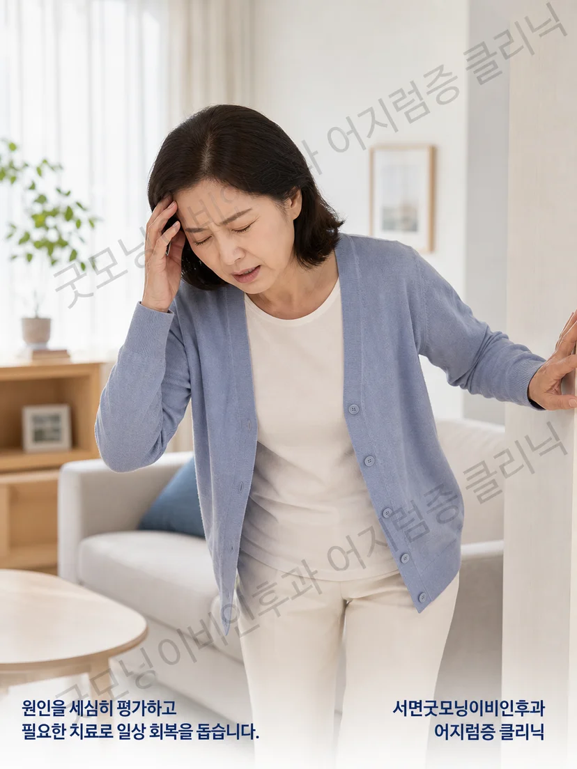 자세 변화로 짧은 회전성 어지럼을 겪는 환자 상황