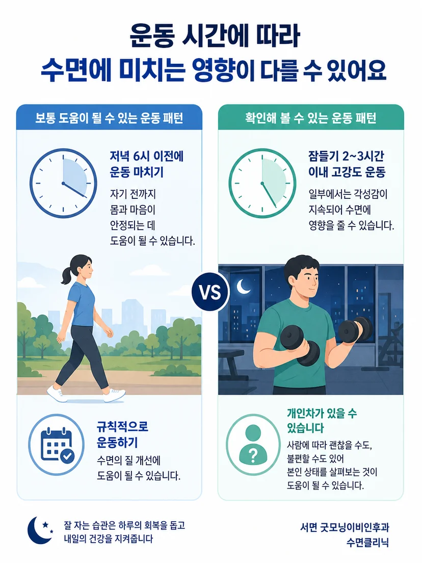 늦은 고강도 운동과 가벼운 운동의 차이를 살피는 이미지