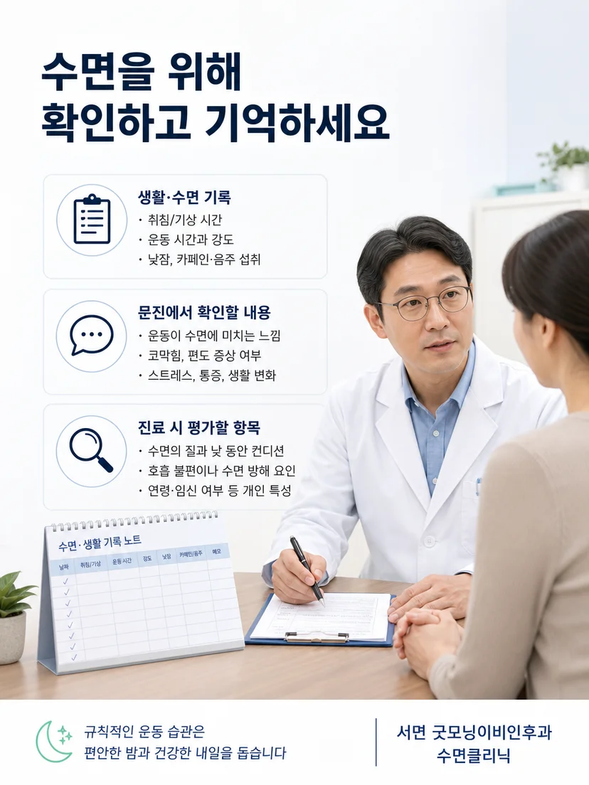 수면 증상과 생활 기록을 의료진이 함께 확인하는 평가 과정