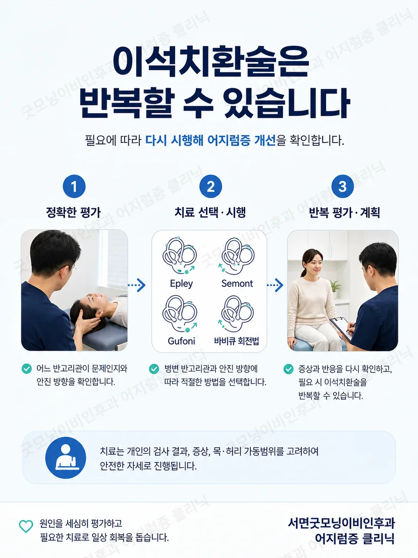 목과 허리의 가동범위를 고려한 이석치환술 과정 그림
