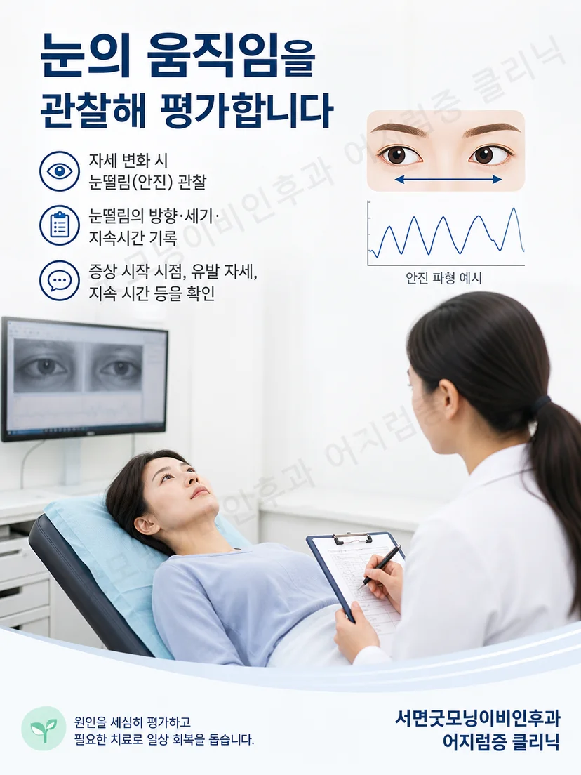 TRV Chair 적용 전 병력과 자세 반응 및 안진을 확인하는 평가 과정