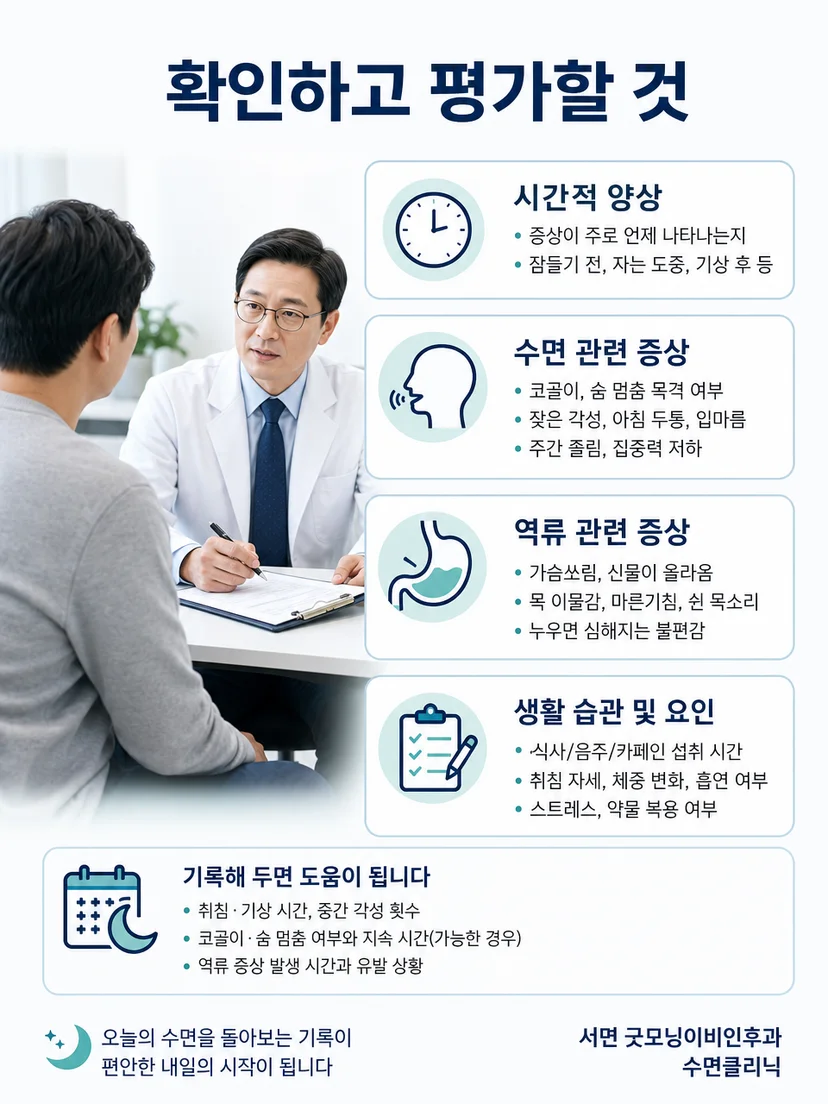 문진과 수면검사 결과를 함께 확인하는 평가 과정
