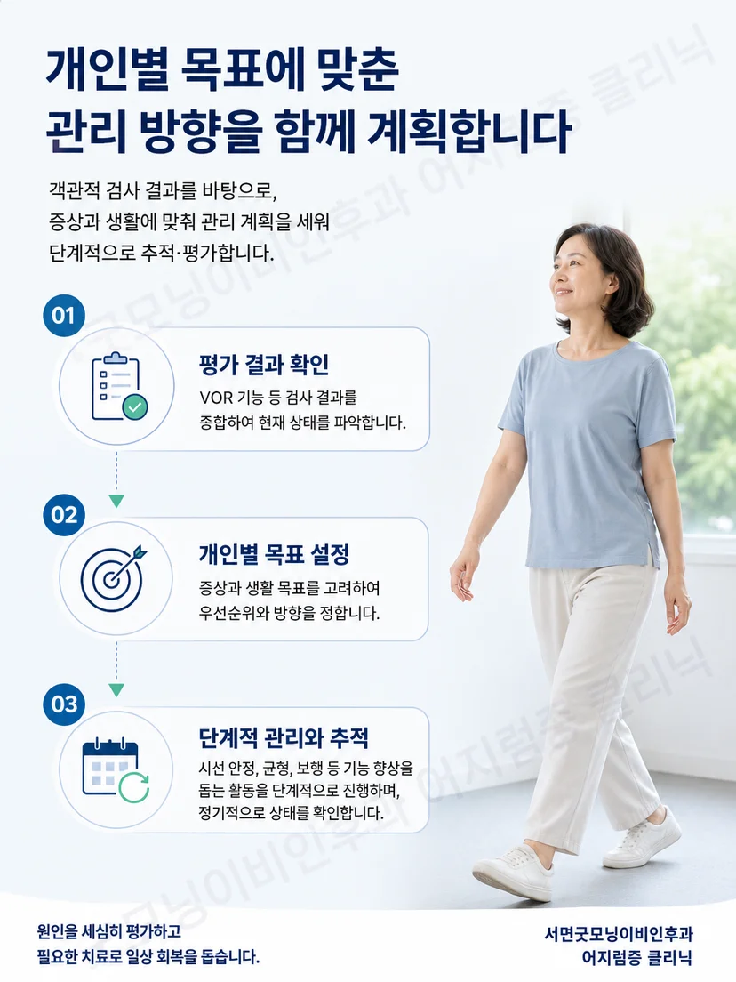시선 안정 훈련이라는 한 가지 전정재활 목표를 표현한 그림